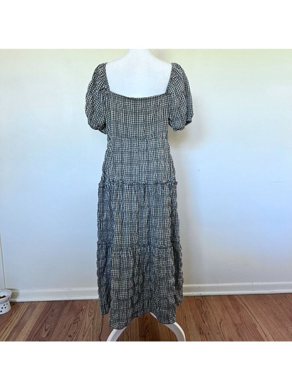Coquette Womens 12 B&W Gingham Tiered Maxi Dress Cottagecore Milkmaid Feminine - Picture 3 of 15